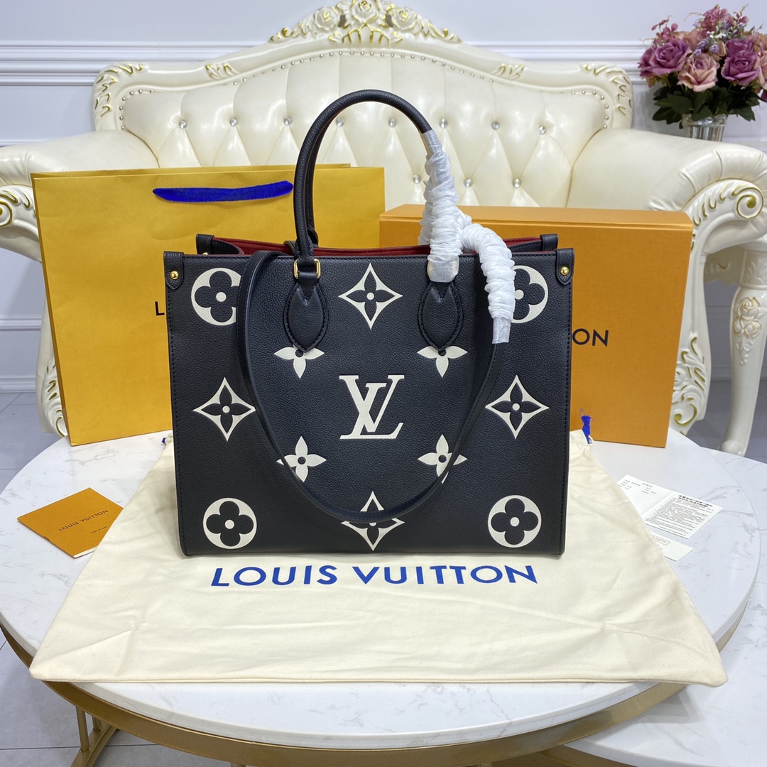 Louis Vuitton ONTHEGO MM Monogram Handbag M45495 Black/Beige